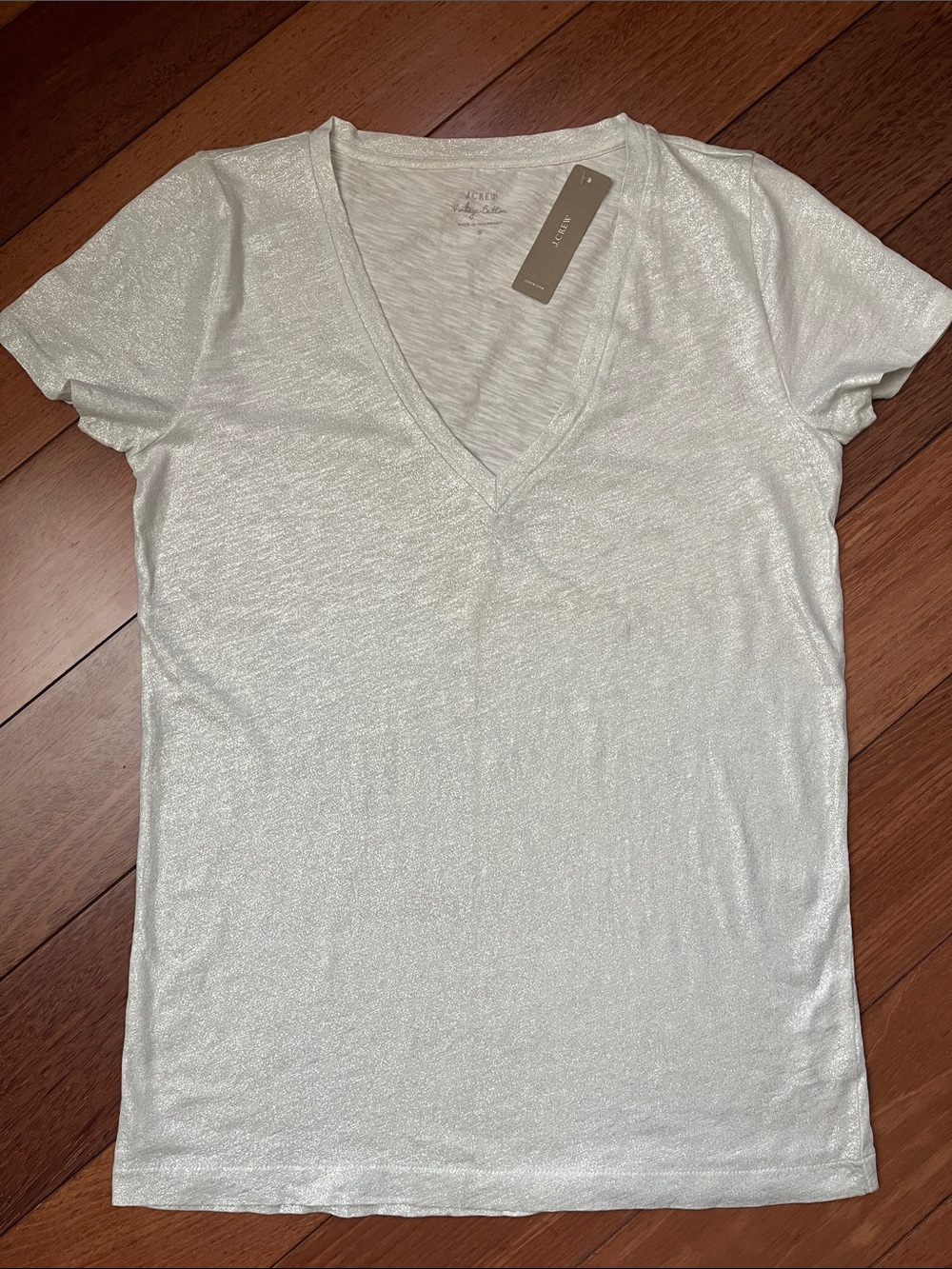NWT J. Crew Metallic Vintage Cotton V Neck Tee